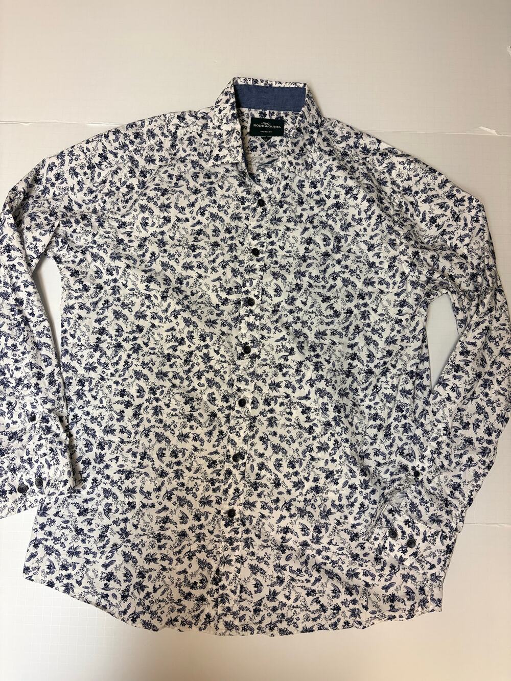 Rodd & Gunn Mens XL Sports Fit Floral Button Down Shirt Blue White Long Sleeve